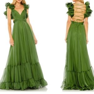 Beautiful Ruffle Tiered Cut-out chiffon gown. Worn once. Retails $598 plus tax